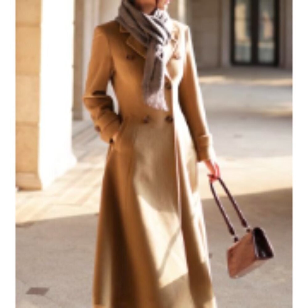 Wool Blend Pea Coat Long Trench Double Breasted Slim Fit Overcoat - Picture 5 of 6